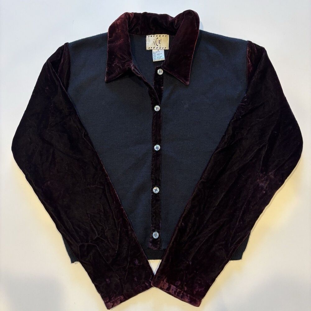 VTG Ice Women’s Velvet Knit Cardigan S Steampunk Goth Grunge Renfaire Whimsigoth